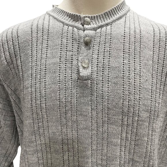 John Ashford XL Gray Cotton Henley Sweater Made In Thailand Vintage Grandpa Core - Picture 8 of 9